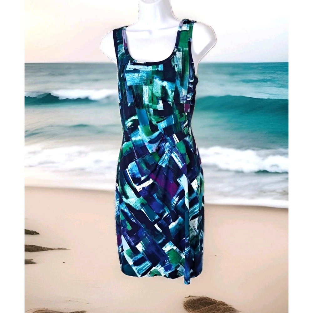 Calvin Klein Sheath Dress 6‎ Abstract Multicolor Sleeveless Tank Ruched Waist
